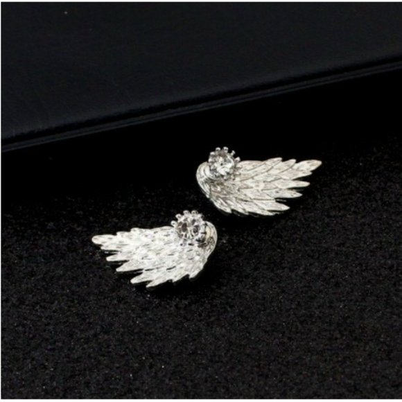 Jacket Silver Crystal Angel Wings Earrings - Picture 2 of 2
